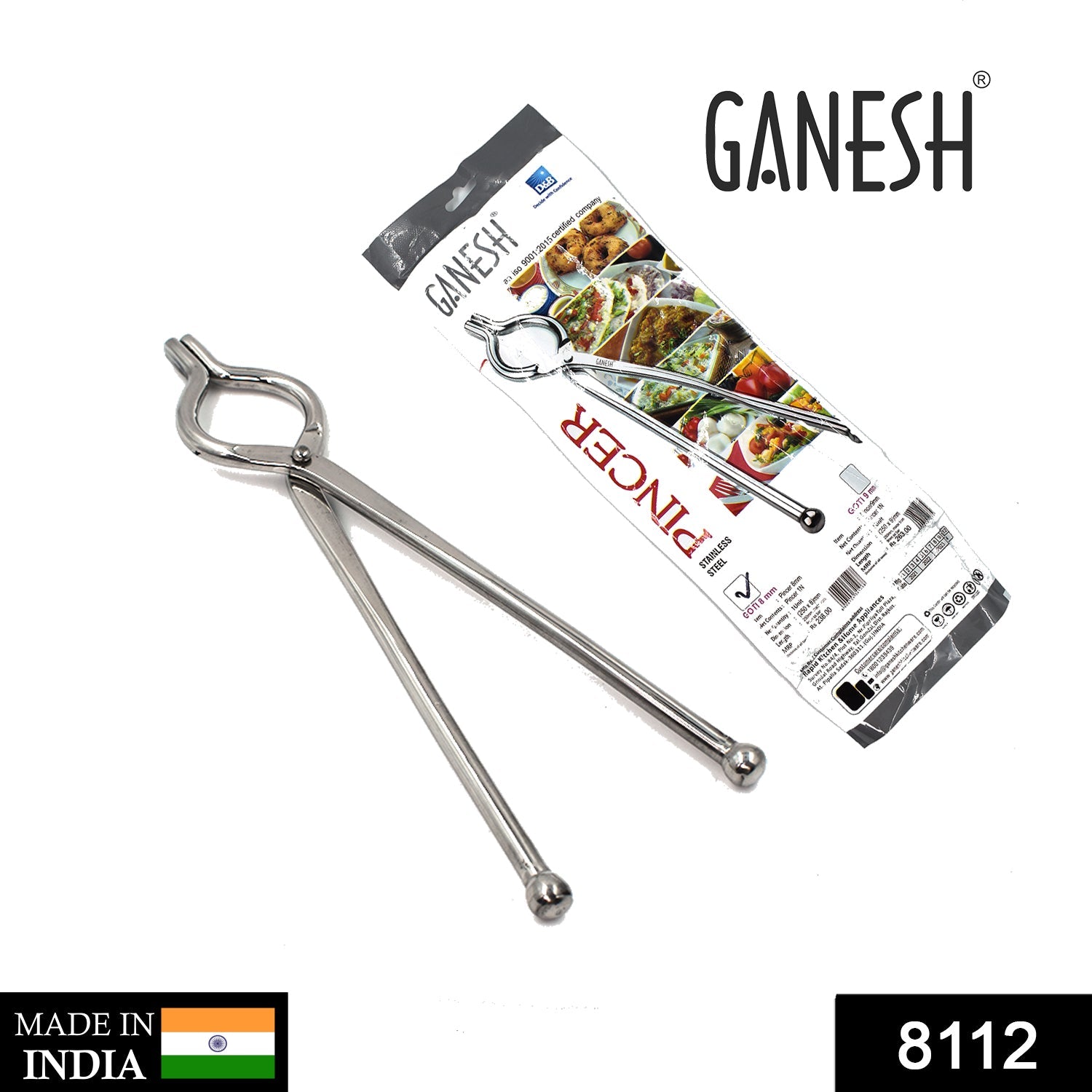 Ganesh Premium Quality Unbreakable Stainless Steel Goti Sandsi / Sansi / Pakkad / Pincer / Chimta / Tongs / Utensil Holder Smart Kitchen Tool - 8mm