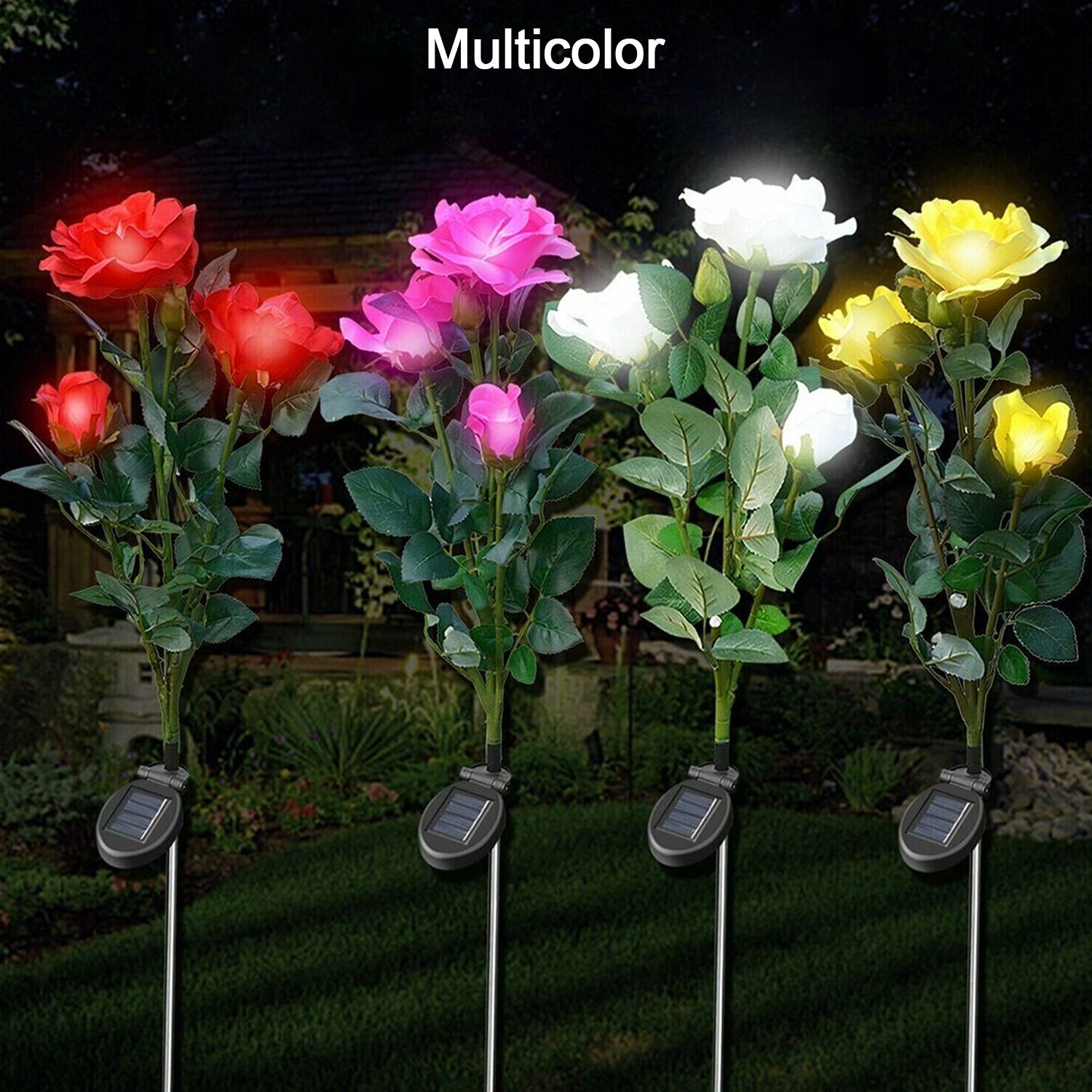 Garden Solar Outdoor Rose Lights Decorative , Waterproof Flower Light for Garden Patio Landscape Pathway Yard Holiday Decoration (2 Pcs Set)