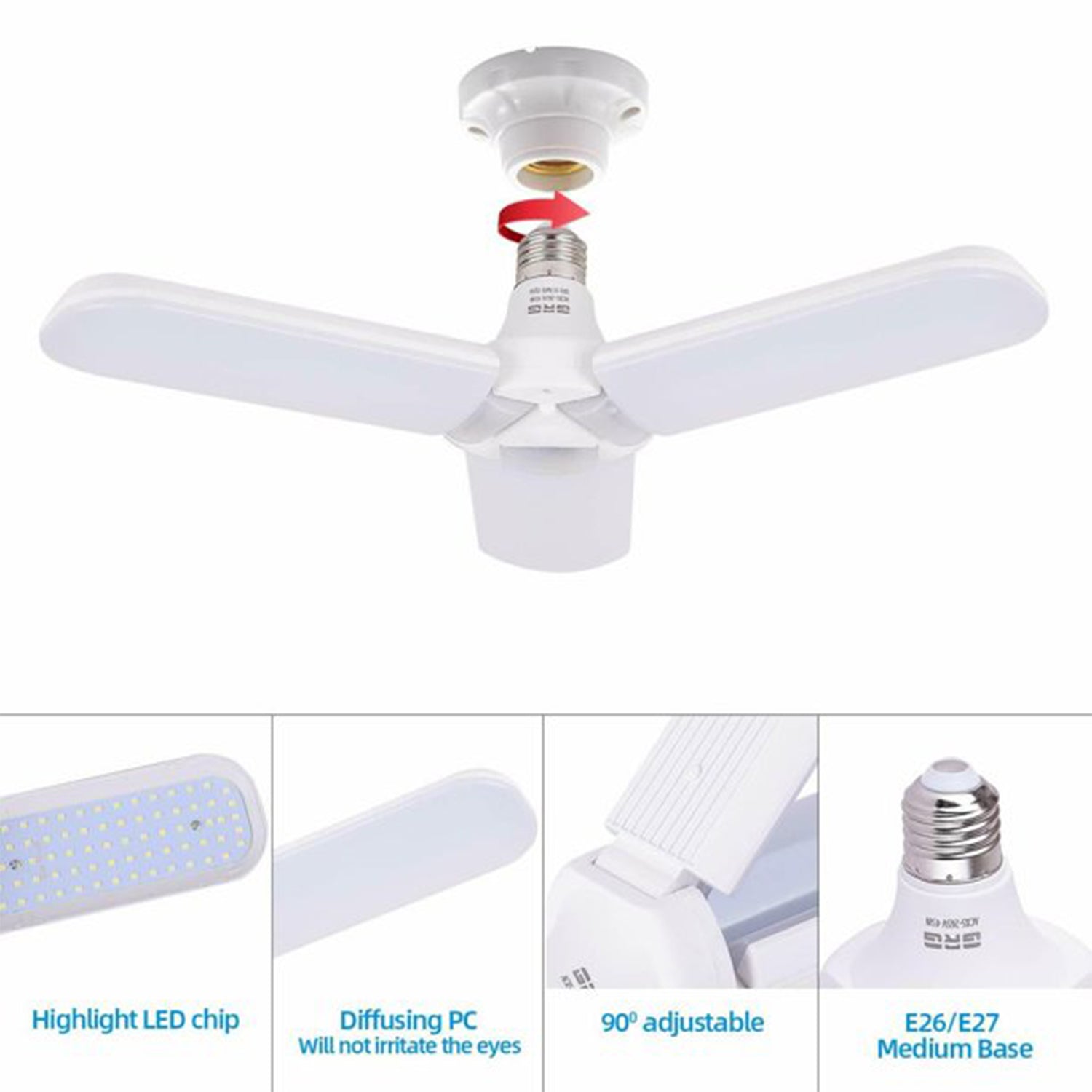 Fan Blade LED Light Bulb, Super Bright Angle Adjustable Home Ceiling