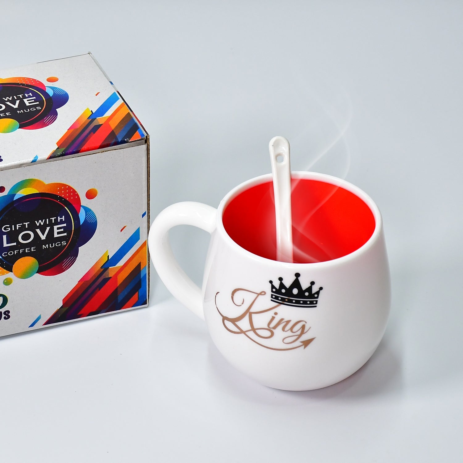 Multi design coffee Mug With Spoon and box packing. Ceramic Mugs to Gift your Best Friend Tea Mugs Coffee Mugs Microwave Safe (1 Pc / Mix Color)