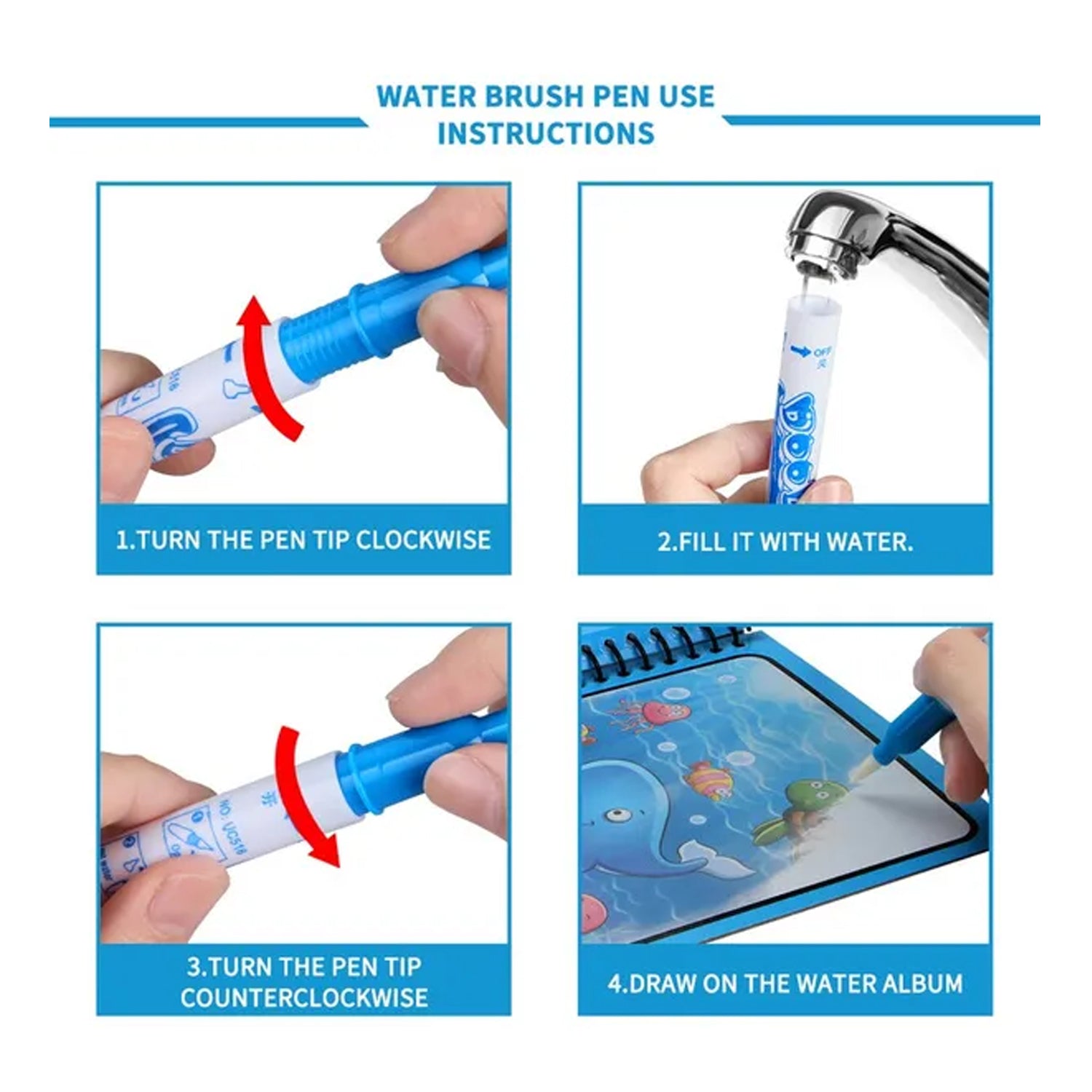 Magic Water Quick Dry Book Water Coloring Book Doodle with Magic Pen Painting Board