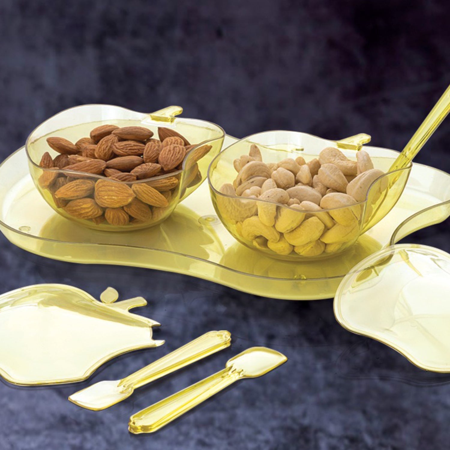 Apple Shape 2Piece Serving Set of Bowl with Spoon & Tray. Dinnerware Serving Snacks & Pickle