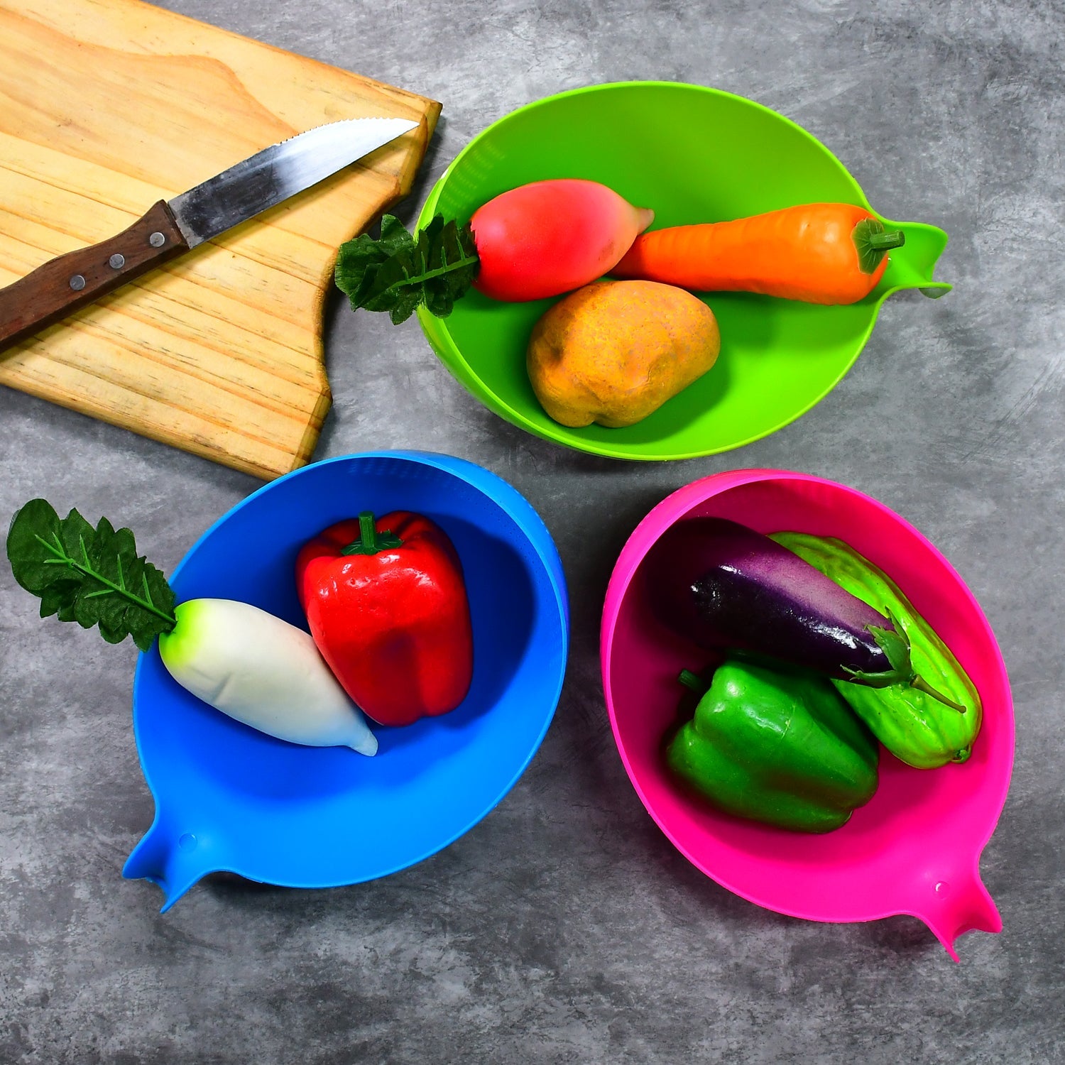 Plastic Rice Bowl / Food Strainer Thick Drain Basket with Handle for Rice, Vegetable & Fruit (set of 3pcs)