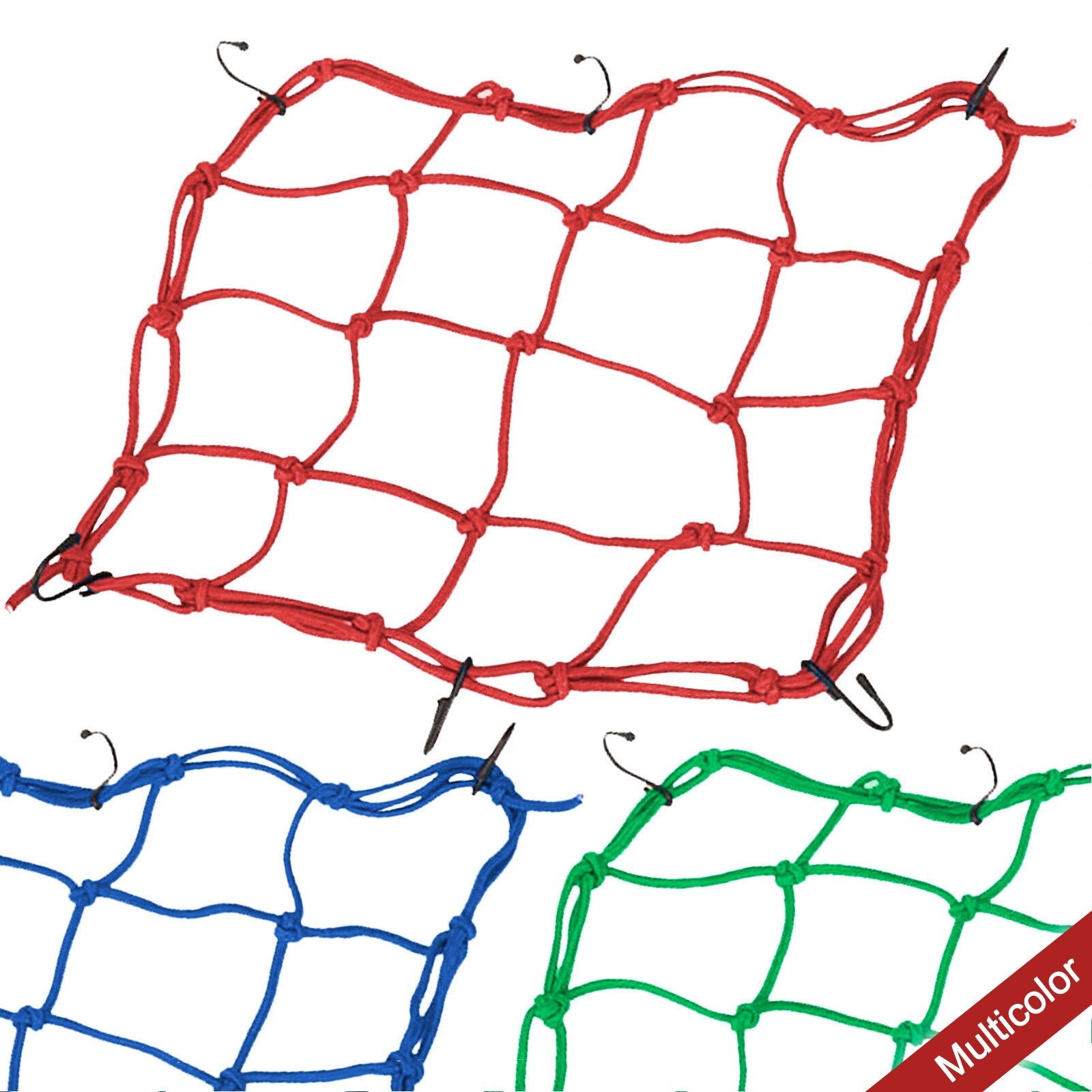 Heavy-Duty Elastic Bungee Cargo Net Mesh Holder - 4 Adjustable Hooks for Motorcycle Tank and Helmet, Octopus Holder for Backpacks and Helmets