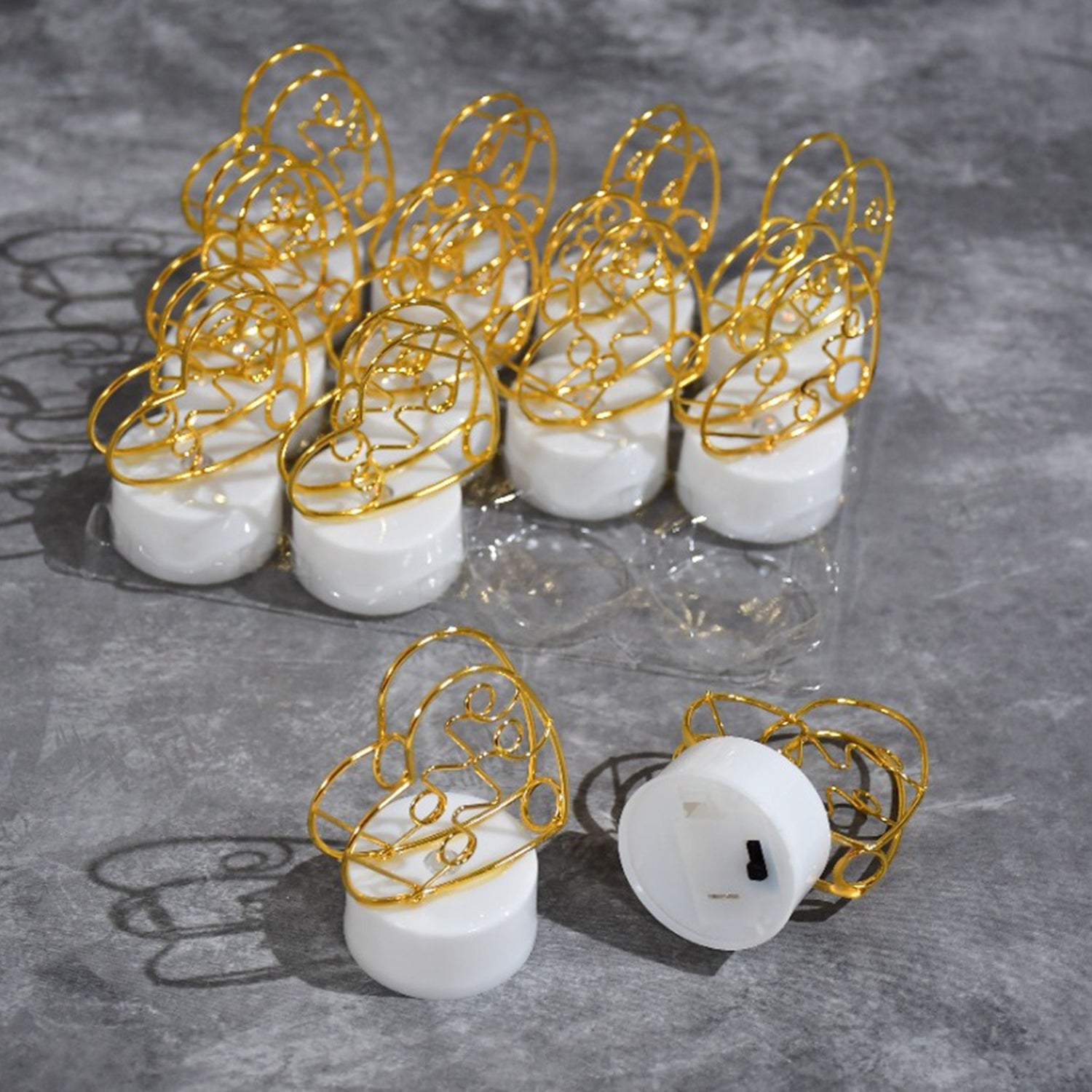 Set of 12 Multicolor Flameless Heart Candles for Decoration, Diwali