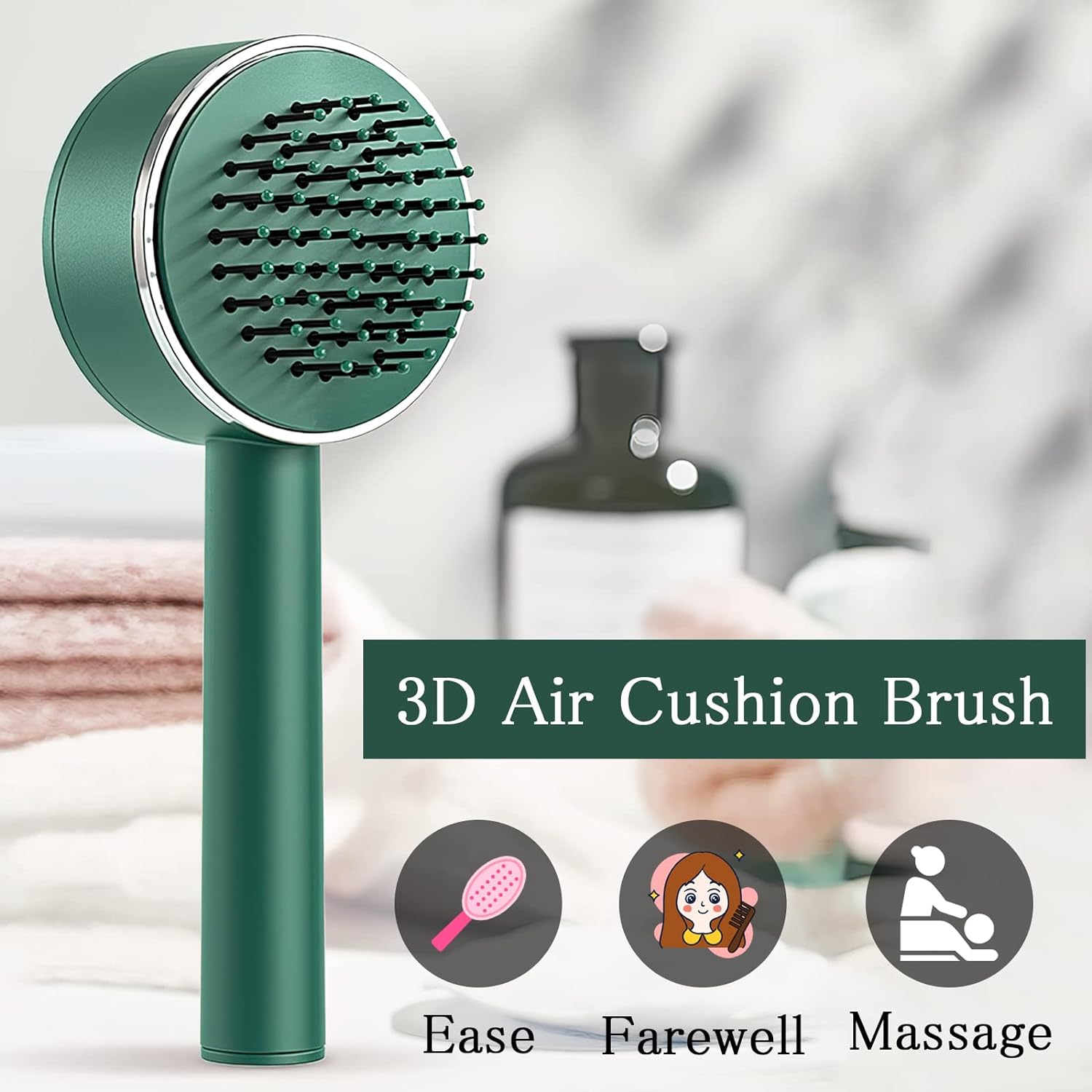 Air Cushion Massage Brush with Long Handle & Self-Cleaning Detangling Comb, Hair accessories