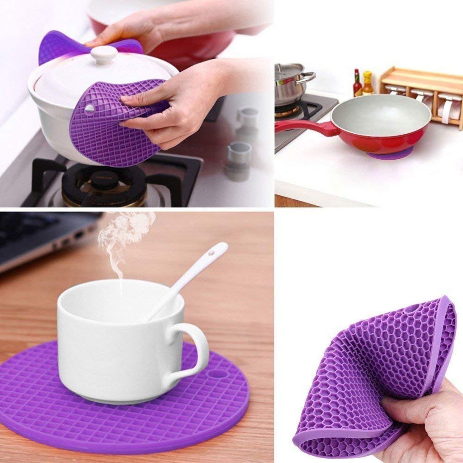 Silicon Hot Pot Mat Set - 4-Piece Heat-Resistant Trivets for Protecting Surfaces