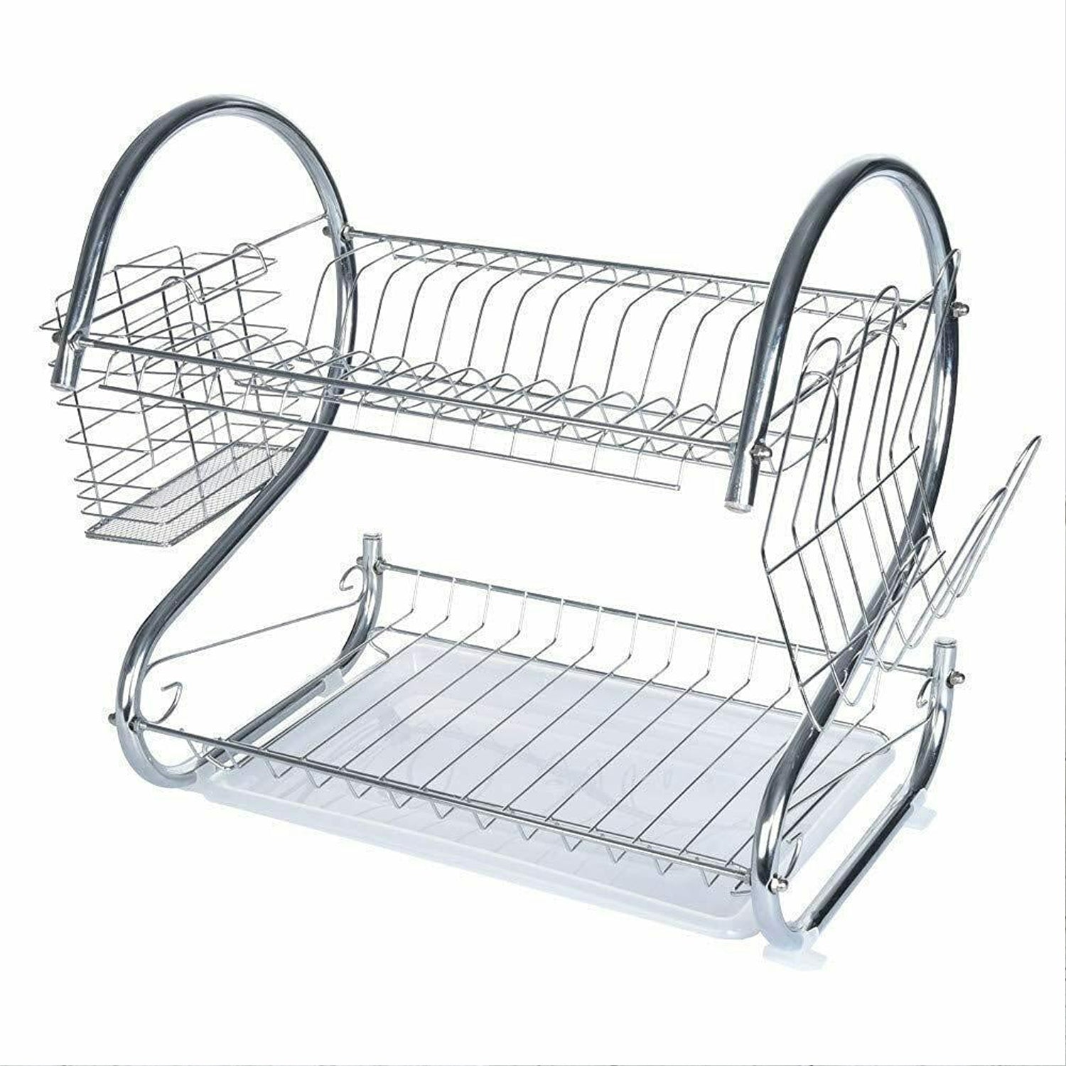 Stainless Steel 2 Layer Kitchen Dish Rack / Plate Cutlery Stand