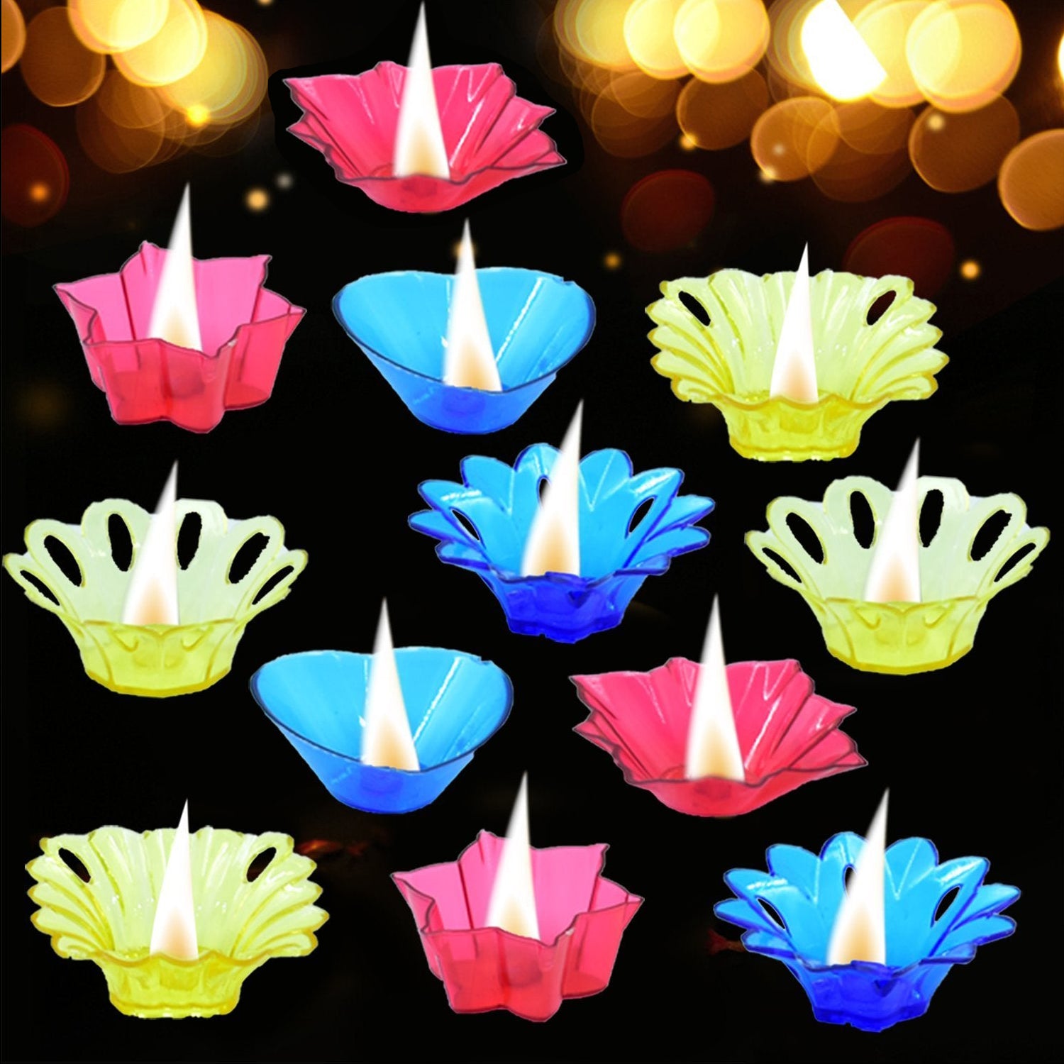 Candle Cup with Multi Shape, Diwali  (Multicolor) (12 Pcs Set)