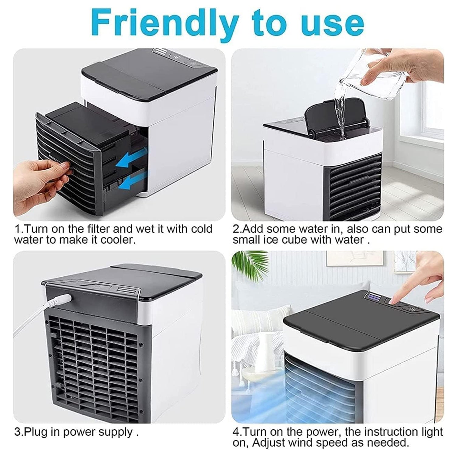 Mini Portable Air Cooler with LED Light & Water Fill