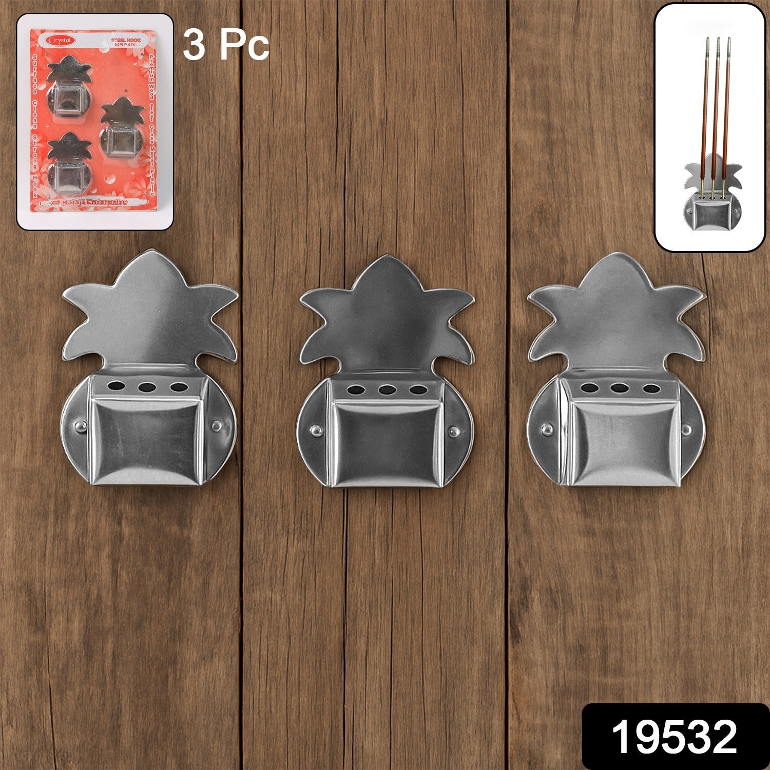 Wall-Mount Metal Incense Stick Holders (3 Pc)