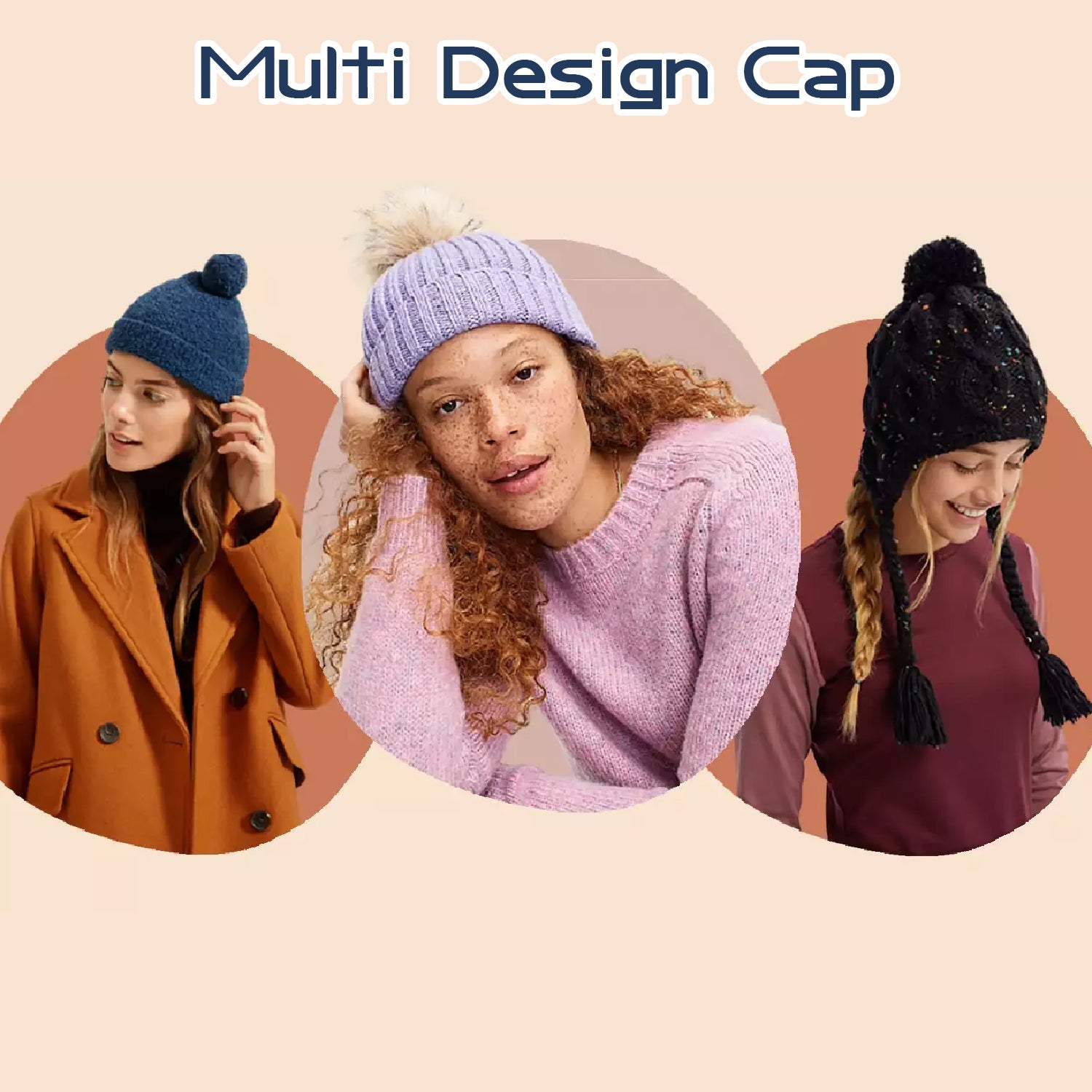 Mix Design Winter cap for Women Warm Thick Cotton Lining Skull Cap Warm Cap Outdoor Sports Hat for Ladies