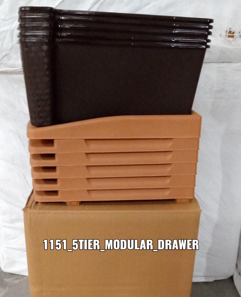 5tier Plastic Modular Drawer System For Multiple Use (Brown colour)