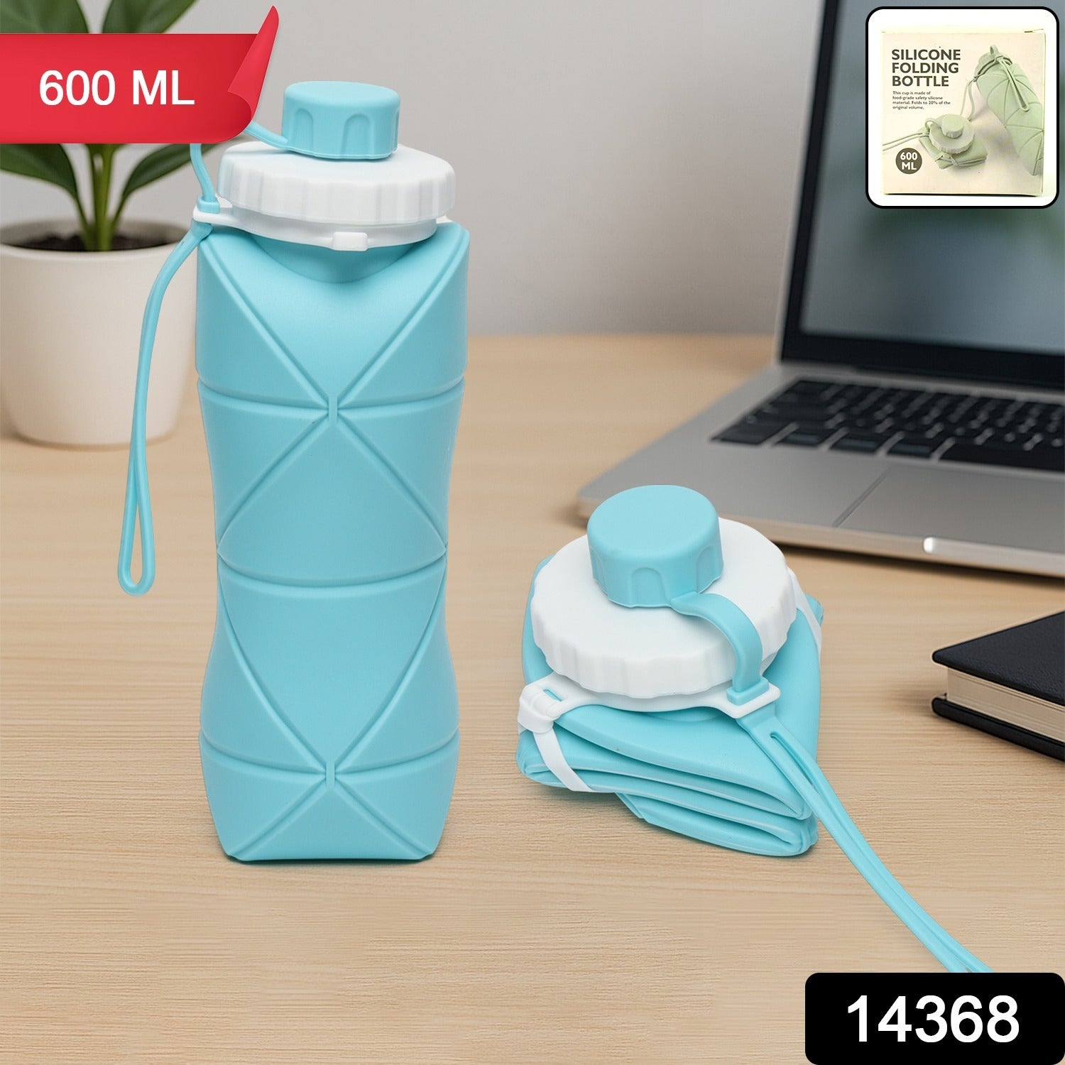 600ml Collapsible Silicone Water Bottle for Travel, Sports, Gym & Office (1 Pc)
