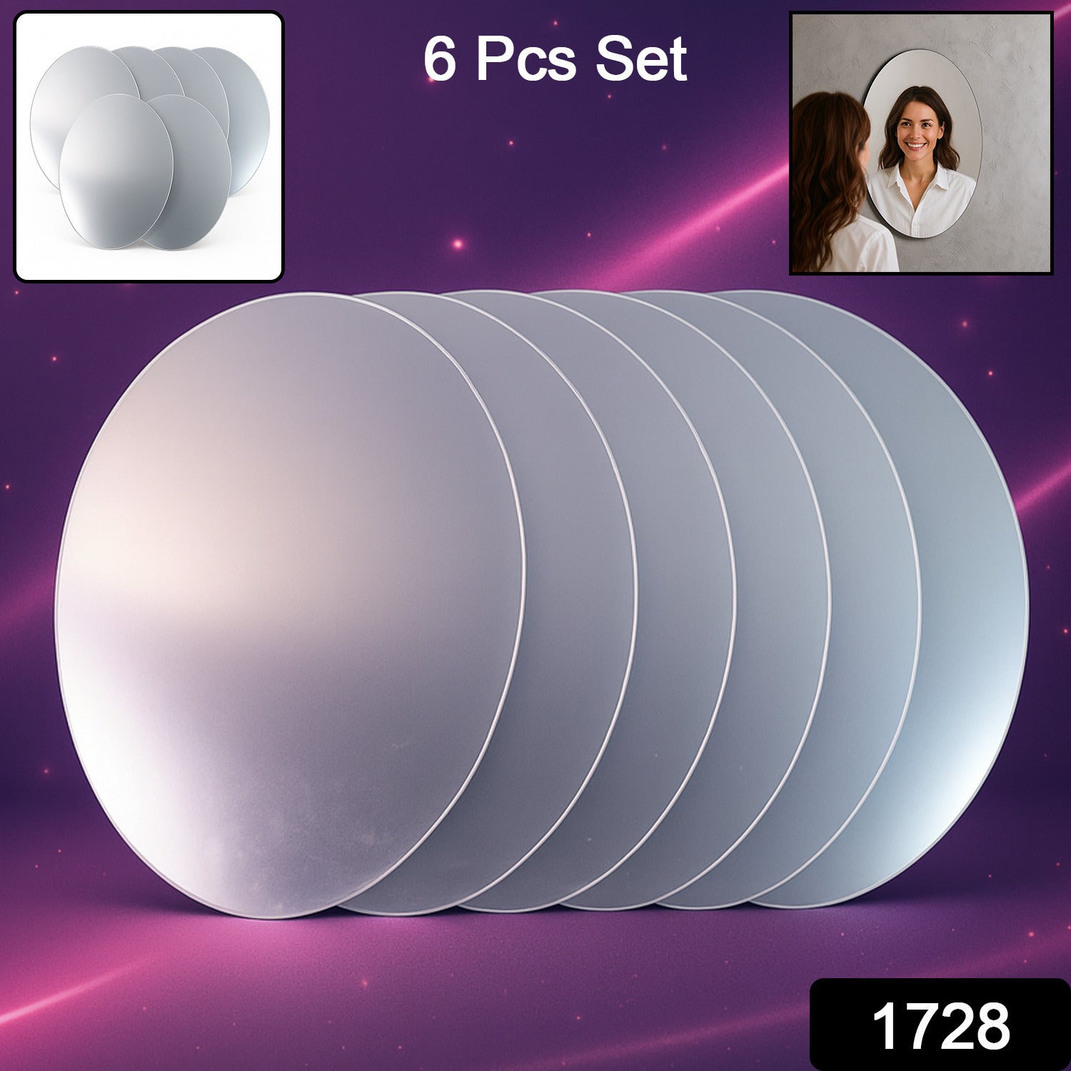 Elegant Oval Frameless Wall Mirror for Home & Office Decor (6 Pc)