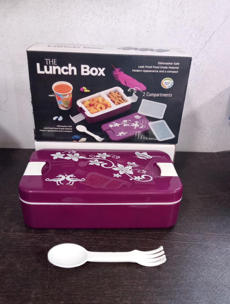 Leak-Proof Airtight Lunch Box with Spoon, 2 Compartments