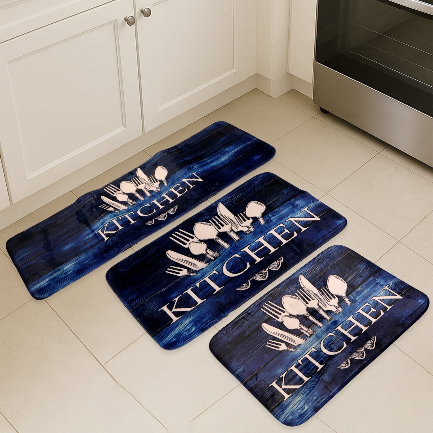 Kitchen Floor Mat Non-Slip Printed Runner Rugs (3 Pc)