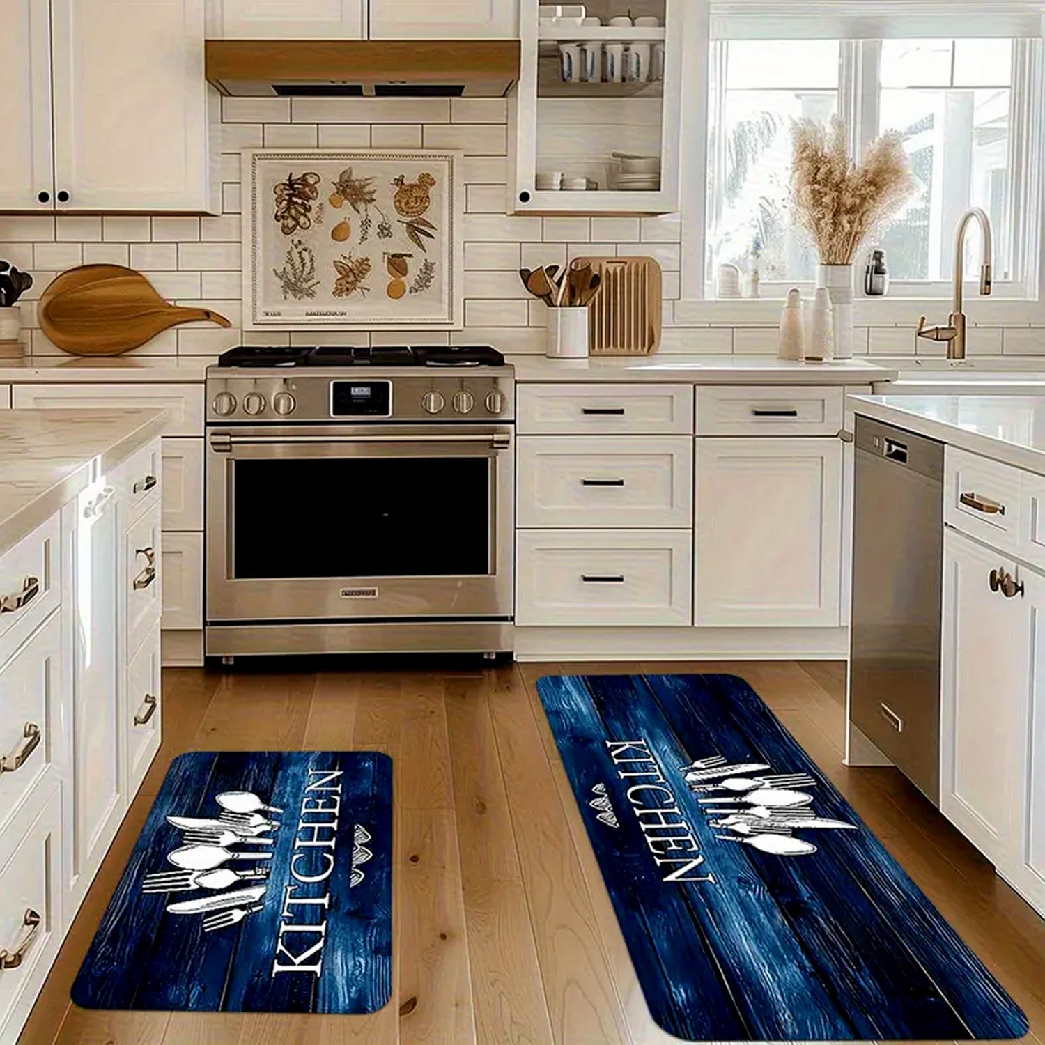 Kitchen Floor Mat Non-Slip Printed Runner Rugs (3 Pc)