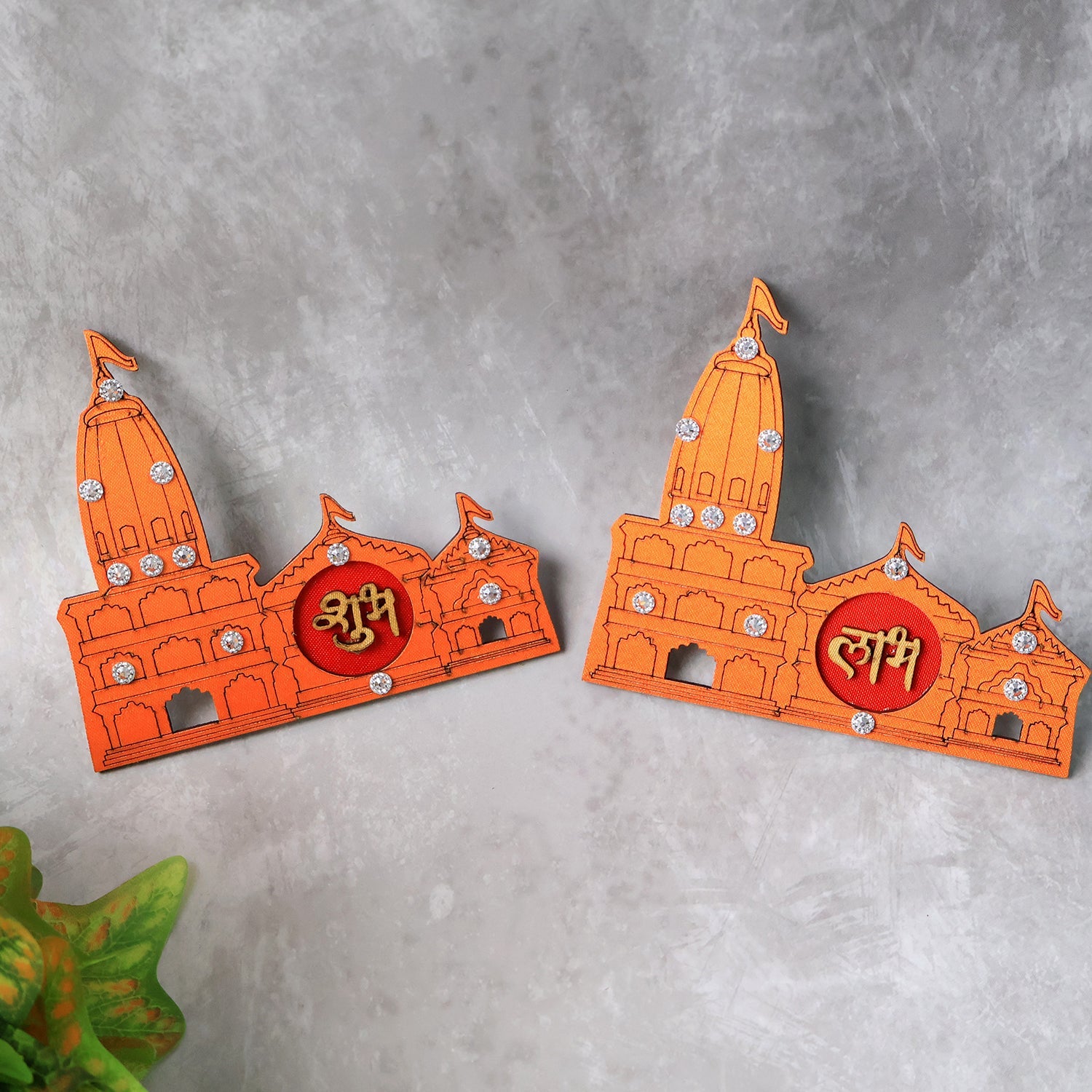 Shubh Labh Ram Temple / Mandir Design Decorative Wall Sticker (2 Pc)