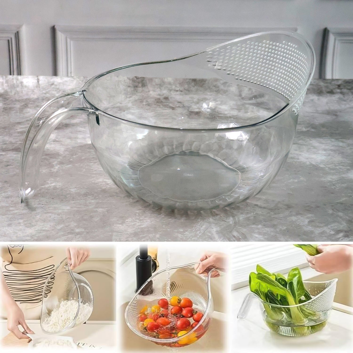 Supermom Multipurpose Transparent Plastic Bowl / Basket with Handle (1 Pc)