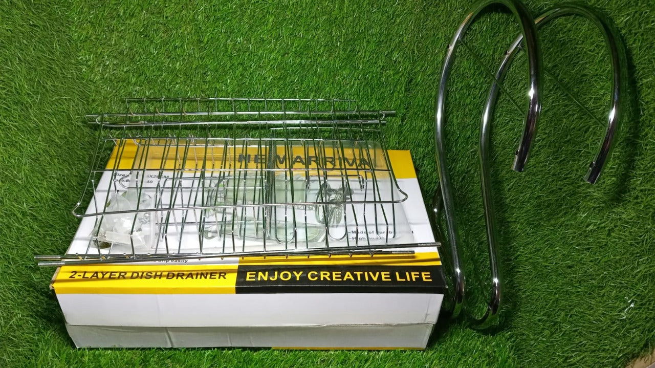 Stainless Steel 2 Layer Kitchen Dish Rack / Plate Cutlery Stand