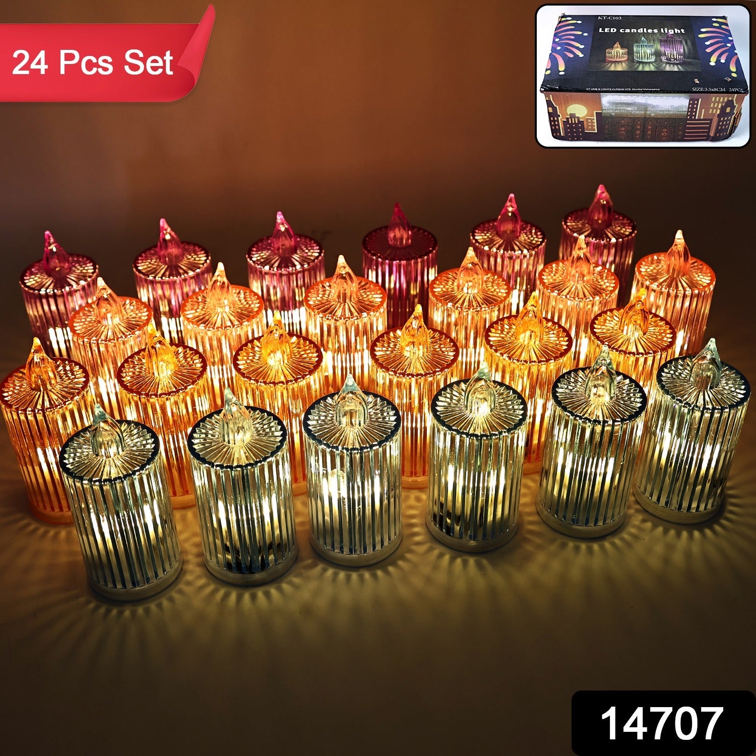 Decorative Flameless Electronic LED Candle Light Set (24 Pc)