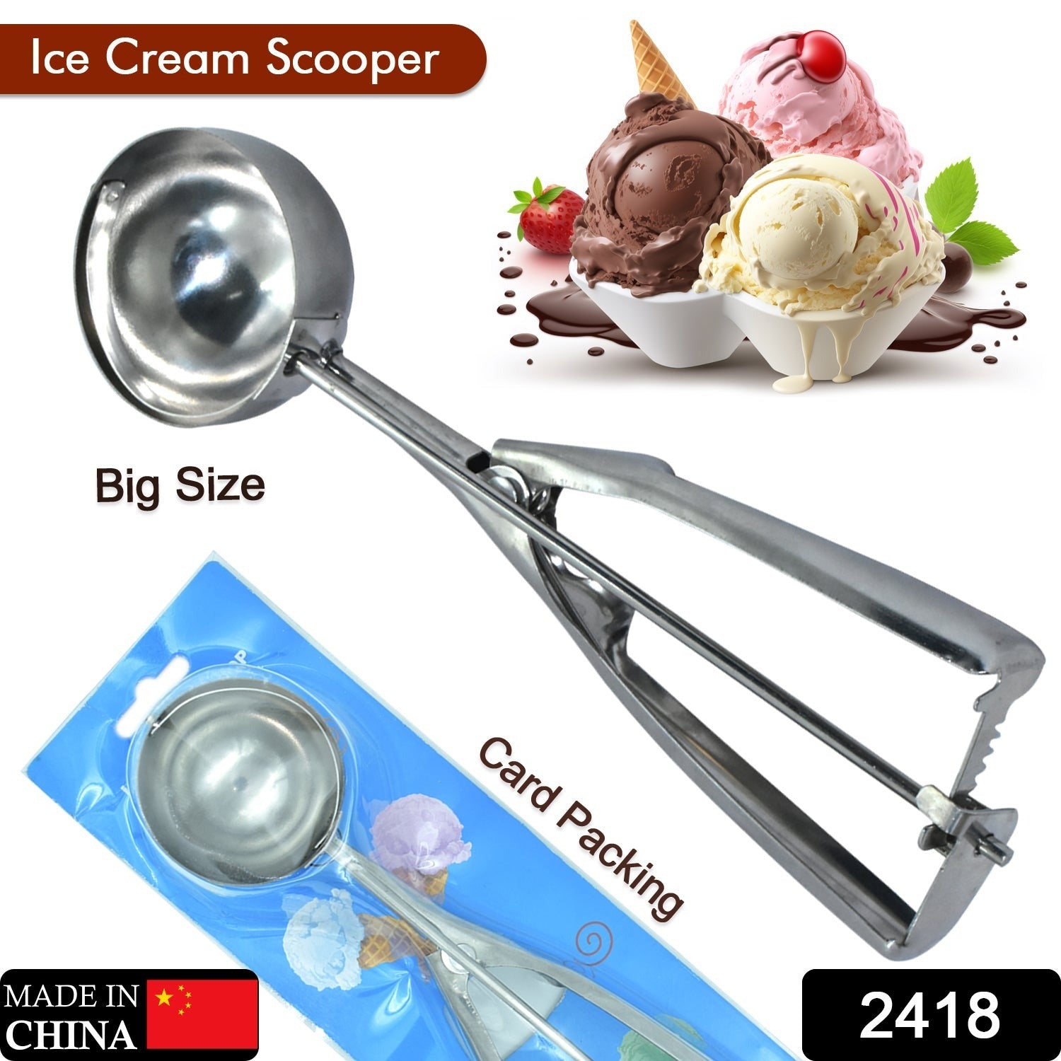 Stainless Steel Premium Quality Ice Cream Serving Spoon Scooper with Trigger Release