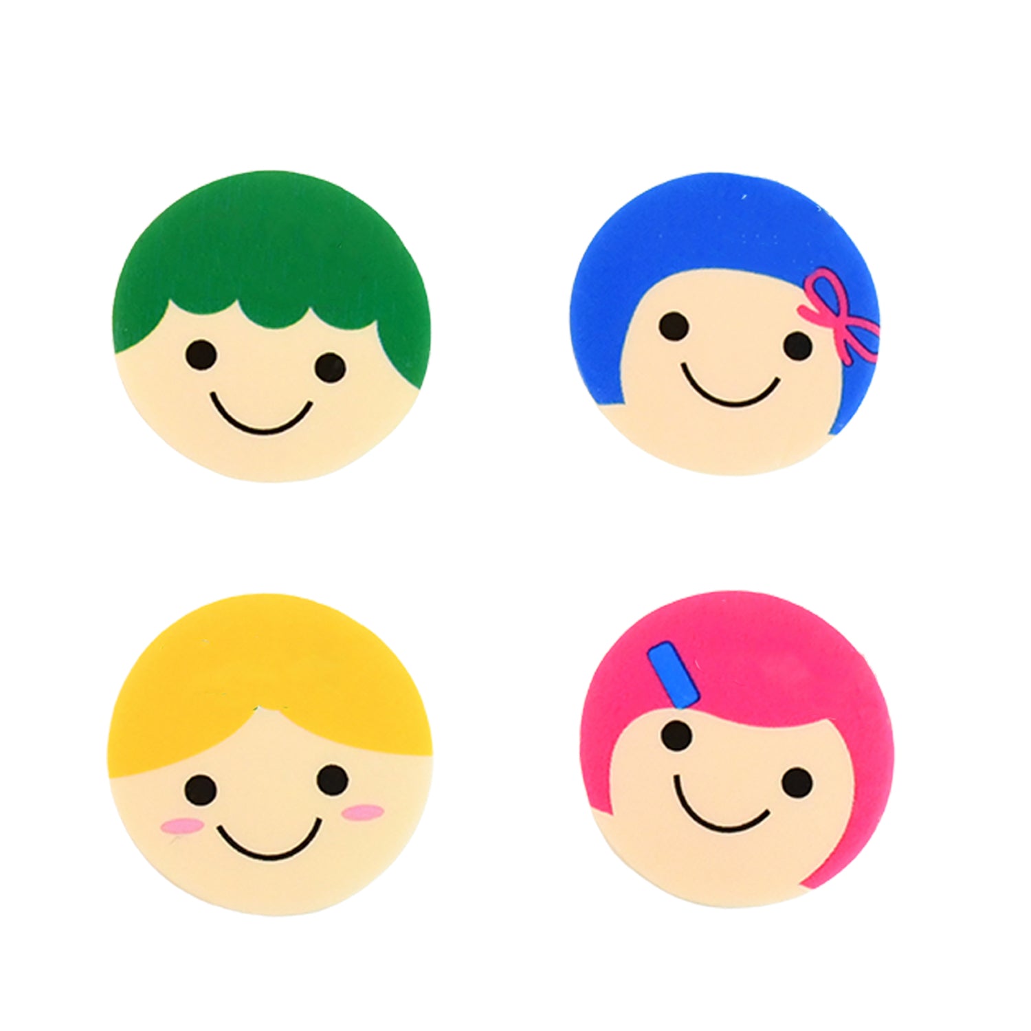 Cute Cartoon Face Erasers for School & Stationery Use (4 Pc)