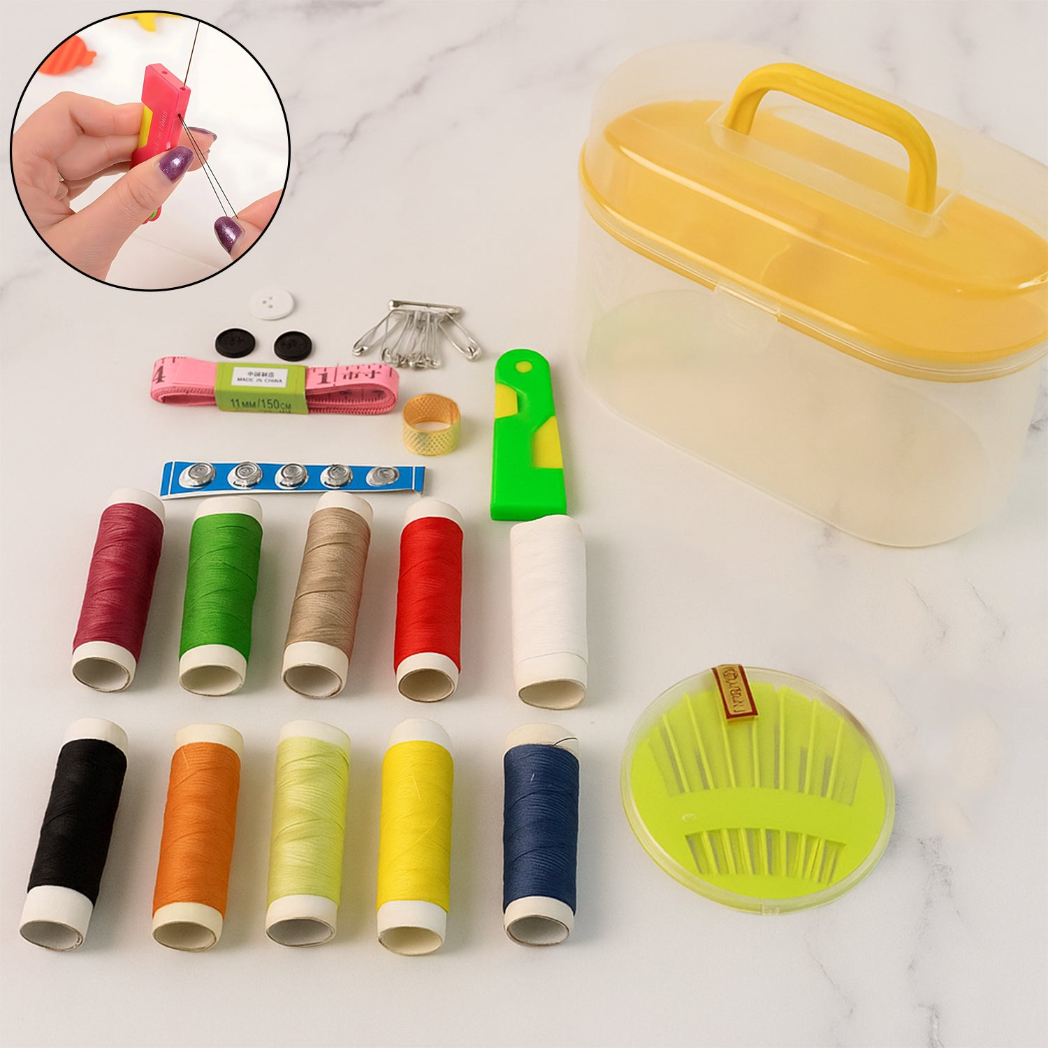 Complete Multipurpose Sewing Kit Set with Color Threads, Tools & Accessories (1 Set)