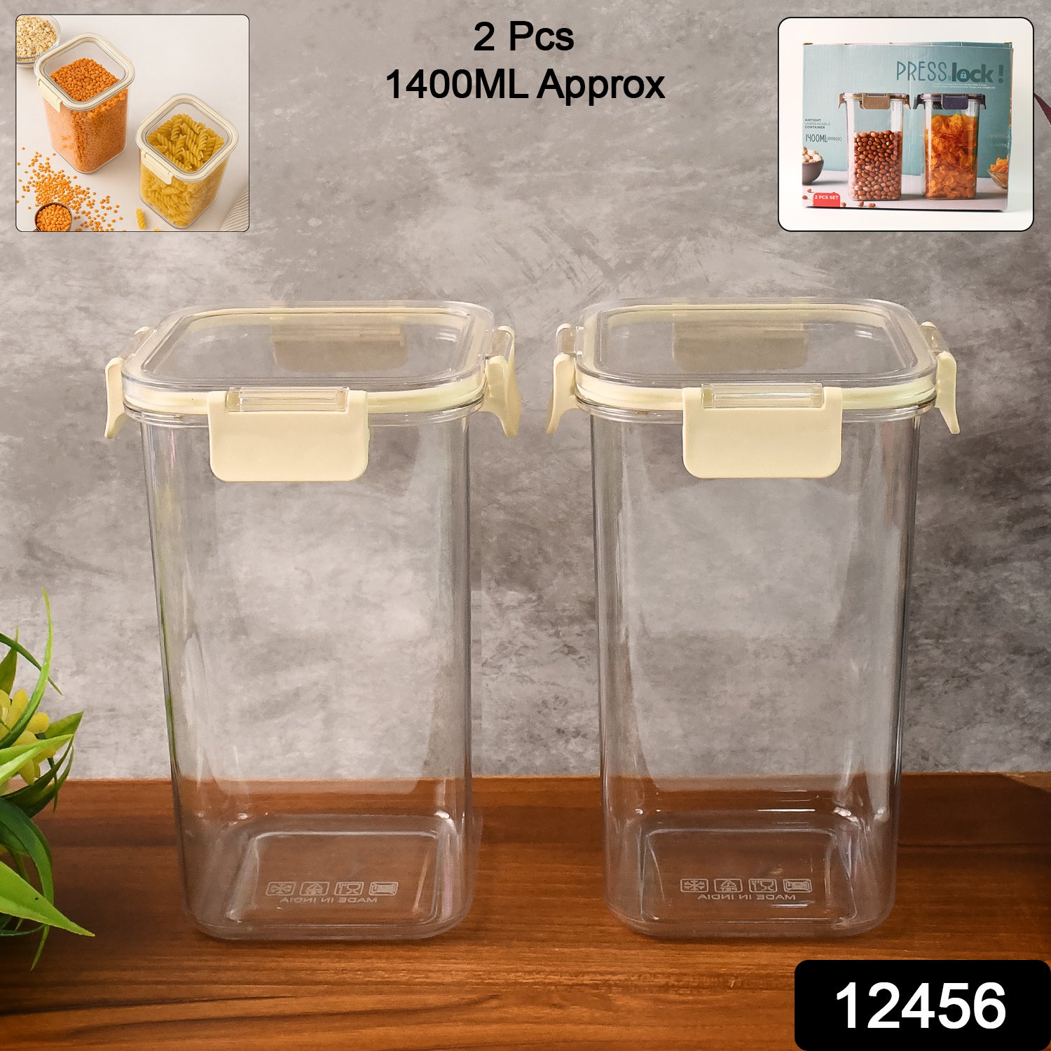 Apex Press N’ Lock Airtight Kitchen Storage Container Set (2Pc/1400ml) Approx