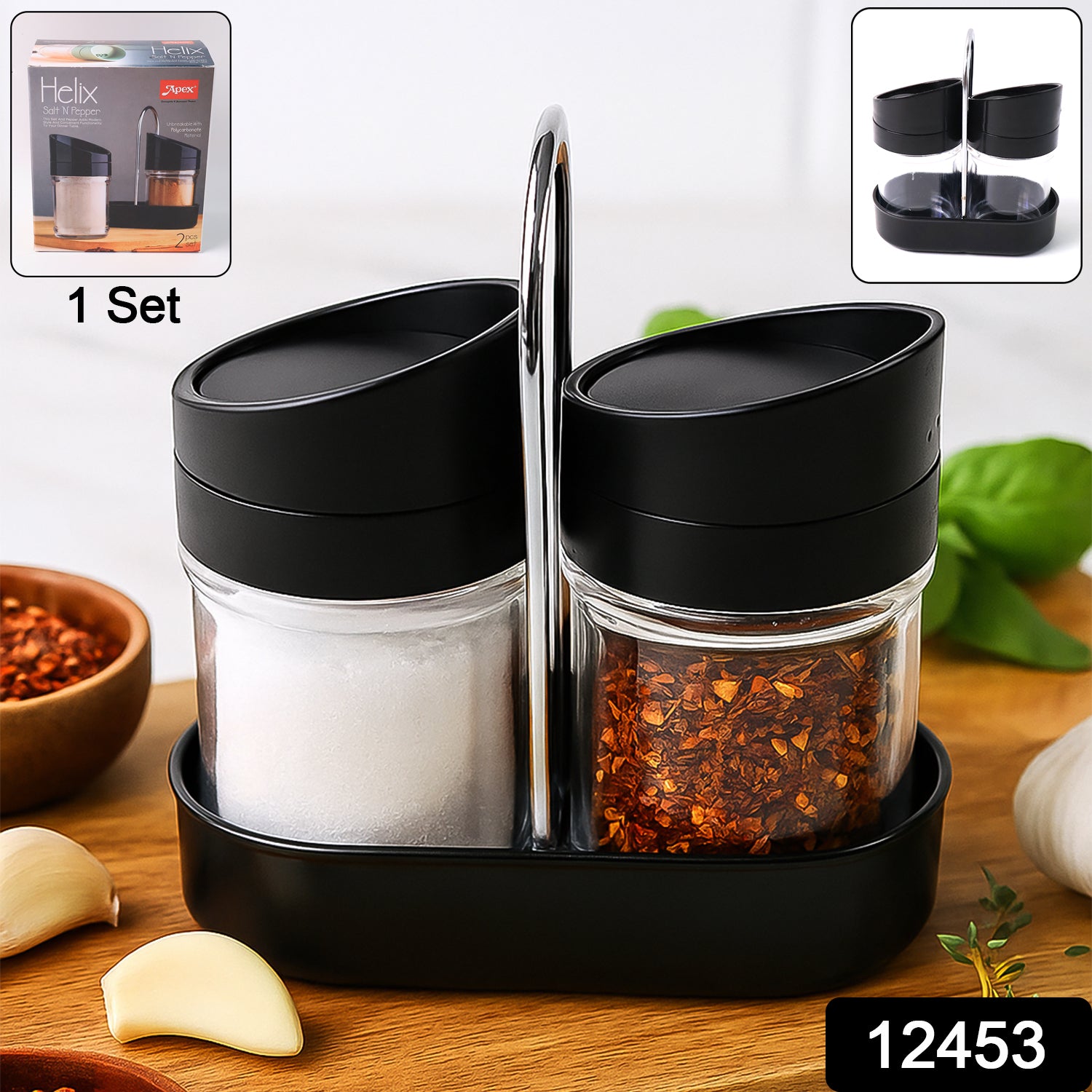 Apex Helix Salt N' Pepper 2-Piece Plastic Jar Set with Stand