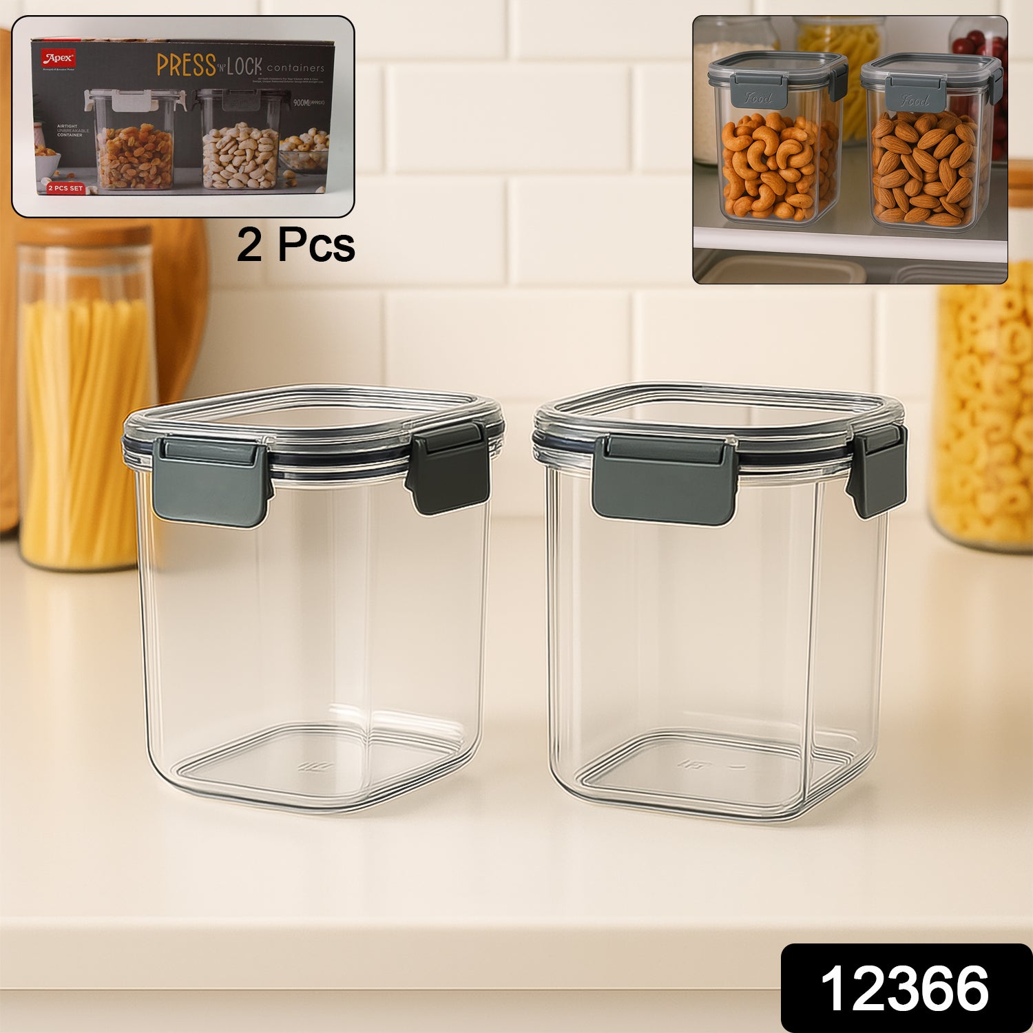 Apex Press N’ Lock Airtight Food Storage Container Set (2Pc/900ml) Approx