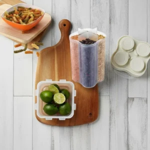Plastic Lock Food Storage 4 Section Container Jar for Grocery, Fridge Container.