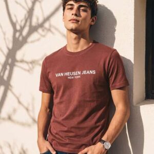 Van Heusen Men Brand Logo Printed Pure Cotton T-shirt