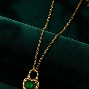 Kyarra 18K Gold Plated Emerald Heart Padlock Pendant