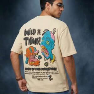 VEIRDO Men Puff Printed Drop-Shoulder Sleeves Pure Cotton Applique T-shirt