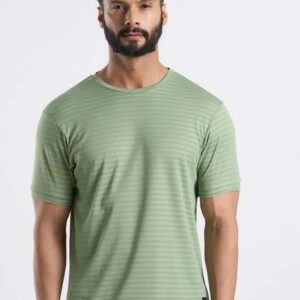 TEGO Striped Round Neck Short Sleeves Anti Odour T-shirt