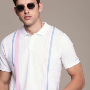 WROGN Pure Cotton Striped Polo Collar Slim Fit T-shirt