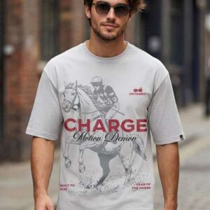 Bewakoof Men's Vapour Blue Motion Demon Graphic Printed Oversized T-shirt