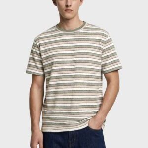 The Indian Garage Co Men Slim Fit Striped Crew Neck Half Sleeves Tshirts