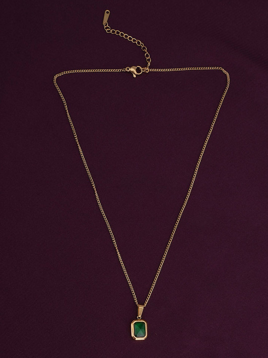 PALMONAS 18K Gold-Plated Classic Emerald Pendant With Chain