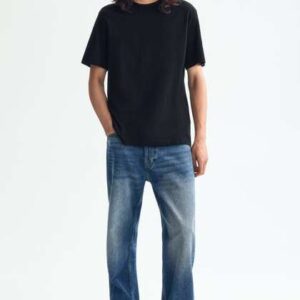 HM Men Black Solid Cotton Pure Cotton T-shirt Regular Fit