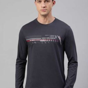 Van Heusen Innerwear Typography Printed Round Neck Long Sleeves Cotton Lounge Tshirt