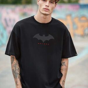 Bewakoof Men Batman Oversize Black Printed Cotton Drop-Shoulder Sleeves Oversized Fit T-shirt