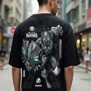 Bewakoof Men Black Printed Graphic Cotton Round Neck Short Sleeves Oversized Fit T-shirt
