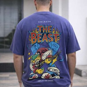 VEIRDO Men Blue Typography Printed Drop-Shoulder Sleeves Oversized Plus Size T-shirt