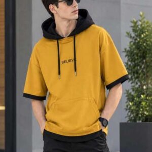SAHHAYE Men Typography Printed Hooded Pockets T-shirt