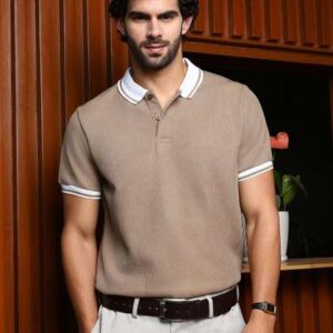 CAHOOT Men Self Design Polo Collar Cotton T-shirt