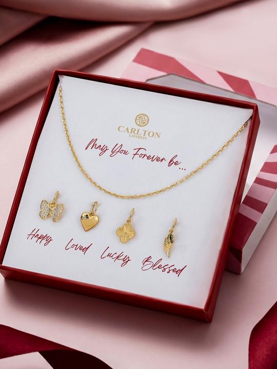 Carlton London 18kt Gold Plated 4 Interchangeable pendant with Chain Set