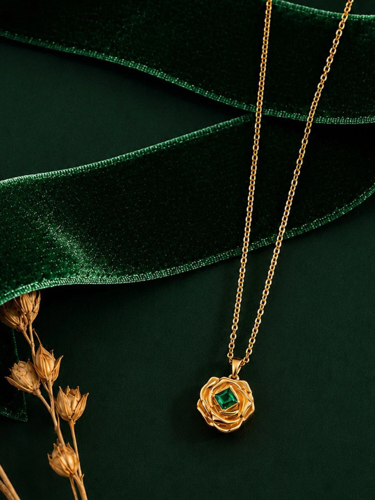 Kyarra 18K Gold Plated sculpted rose pendant
